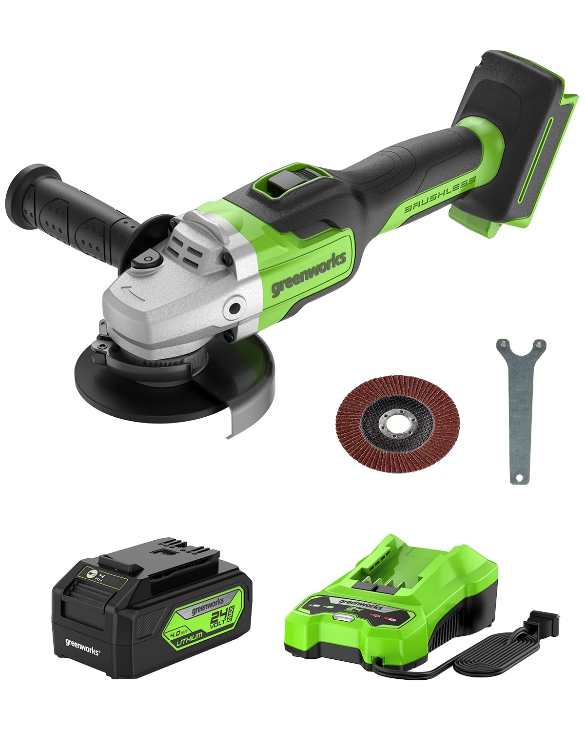Greenworks 24V Brushless Angle Grinder with 4Ah USB Power Bank Battery and Charger並行輸入品