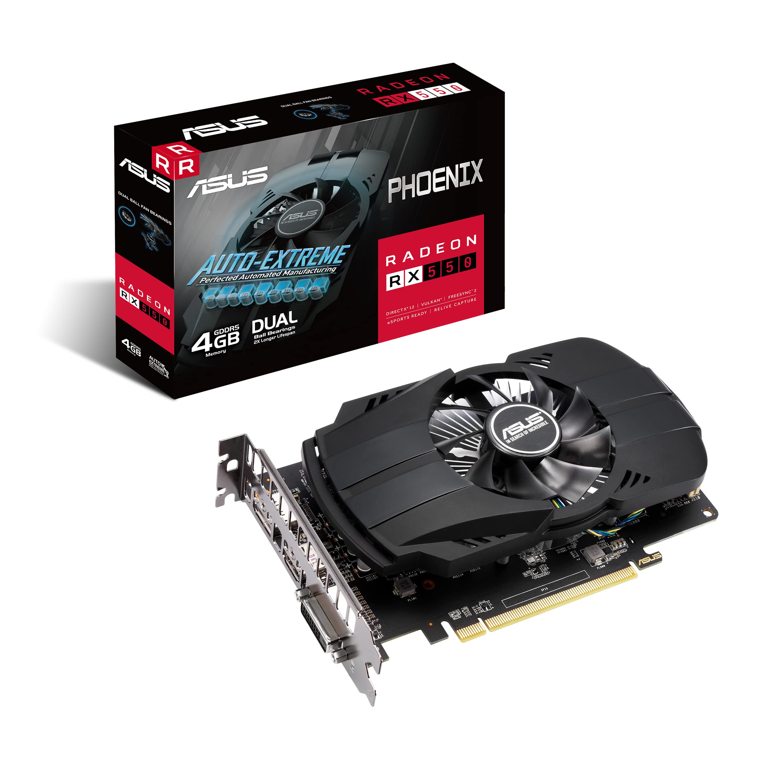 ASUS Phoenix AMD Radeon RX 550 Graphics Card PCIe 3.0 4GB GDDR5 Memory HDMI DisplayPort DVI-D FreeSync IP5X Dust Resis