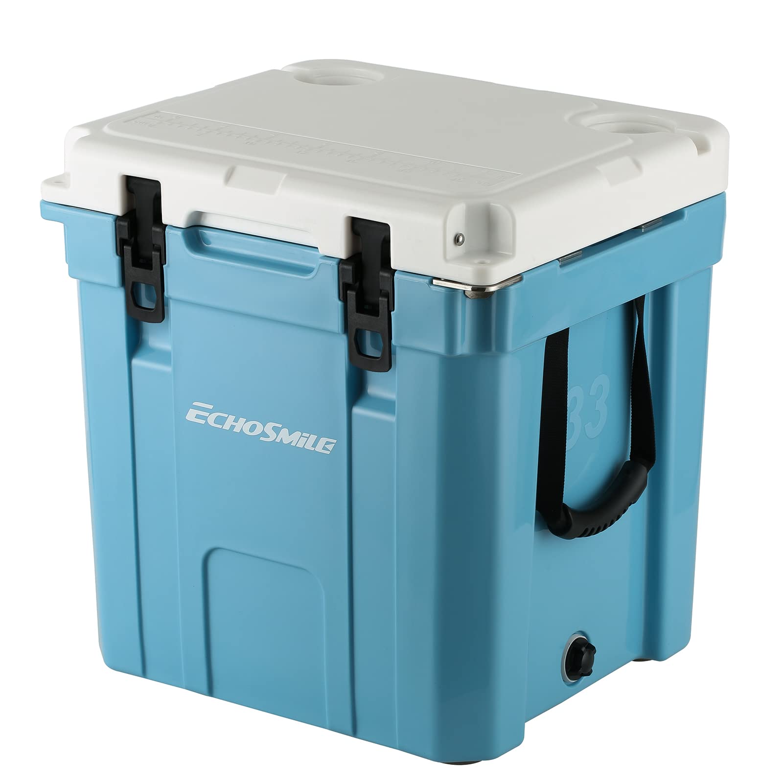 EchoSmile 35 Quart Rotomolded Cooler 5 Days Protale Ice Cooler Tan Ice Chest with Built-in Bottle Openers Cup Holders and