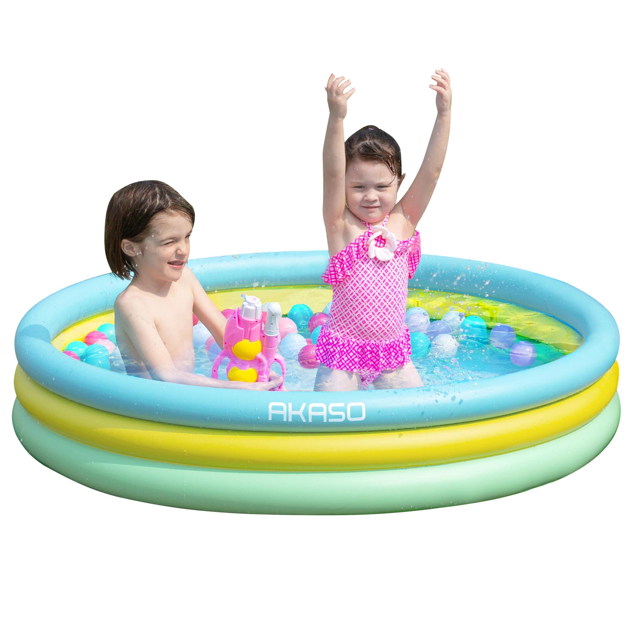 AKASO Inflatable Kiddie Pool for Toddlers Baby 59 x 13 Portable Blow Up Swimming Pool 3 Rings Child Paddling Pool for O