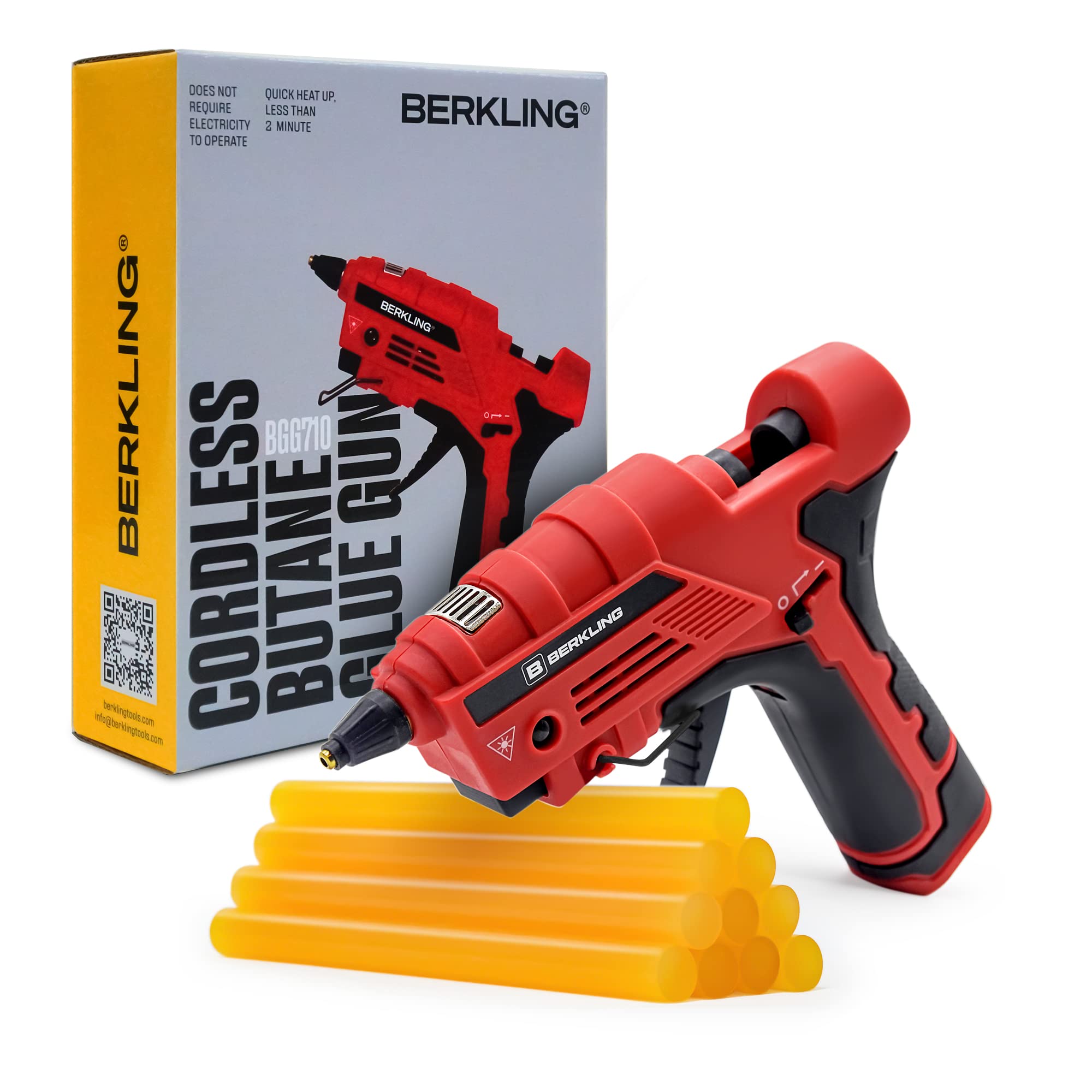 Berkling BBG-710 Cordless Butane Hot Glue Gun Heats Up Faster Than Electric or Battery. Smart Auto Temp Control Large 7ml Fu