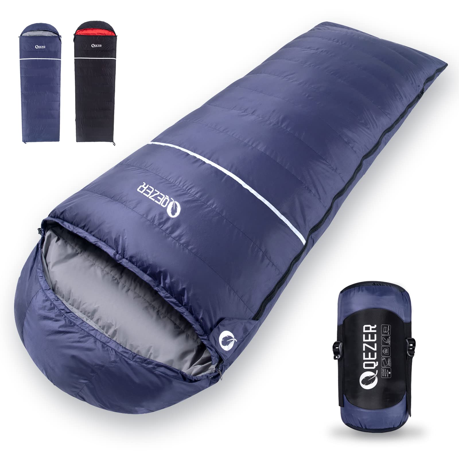 QEZER Down Sleeping Bag for Adults 0 Degree Sleeping Bag 600 Fill Power Cold Weather Sleeping Bag Ultralight Sleeping Bag wit