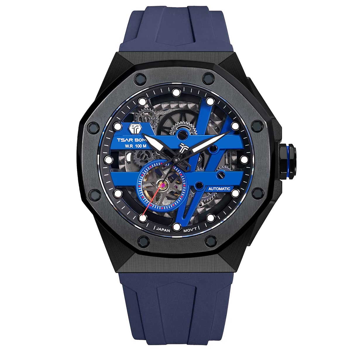 TSAR BOMBA Mens Automatic Watch - Japanese Movement - Sapphire Glass - 100m Waterproof - Luxury Fluororubber Strap -Gifts fo
