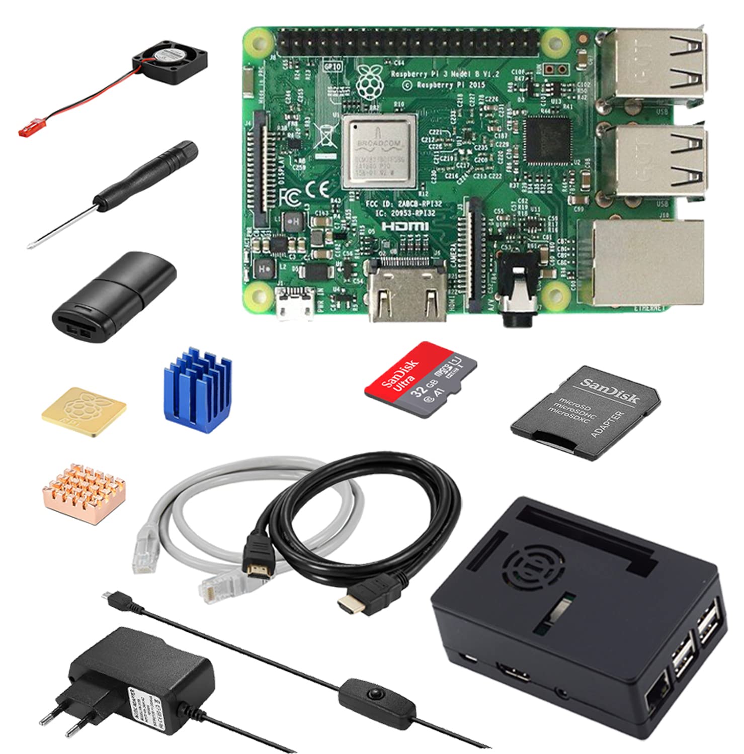 RasTech Raspberry Pi 3 Model B Starter Kit with 32GB Micro SD Card Power Supply with ONOff Case Micro SDHC Card Cooling