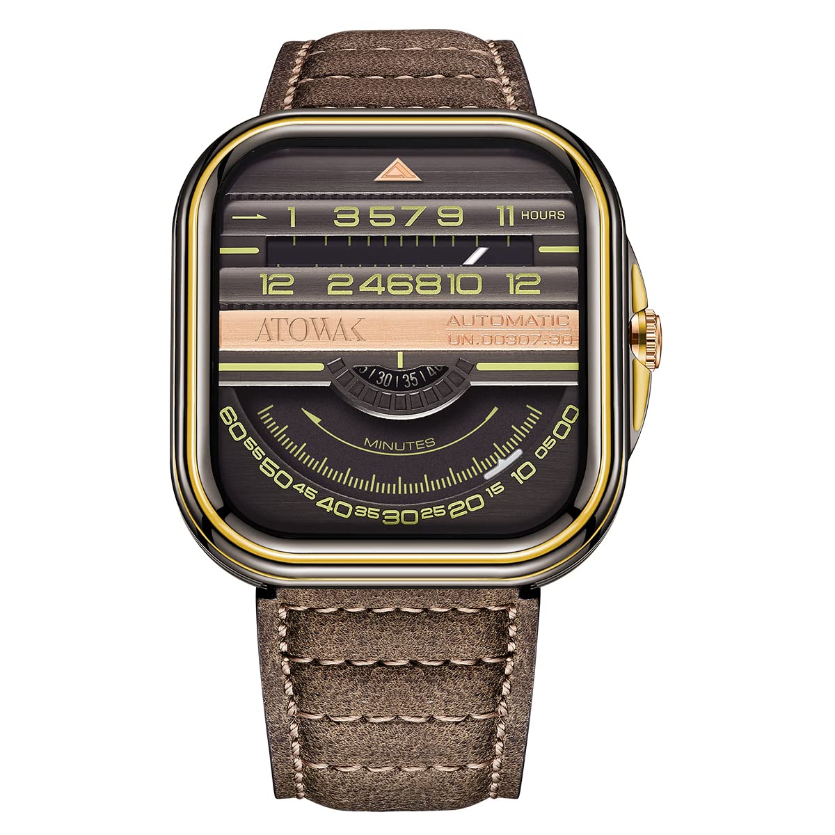 Atowak Windows Pro Series Automatic Mechanical Watch Stainless Steel Analog Sport Square Luxury Watch Reloj with Genuine Leat