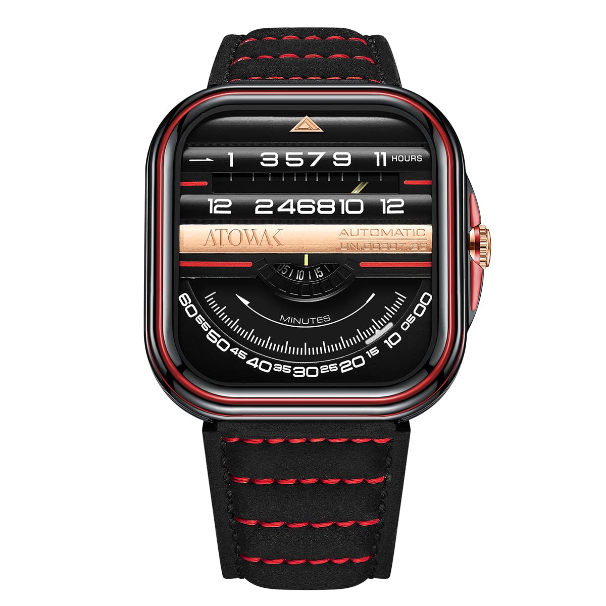 Atowak Windows Series Pro Automatic Mechanical Watch Stainless Steel Analog Sport Square Luxury Watch Reloj with Genuine Leat