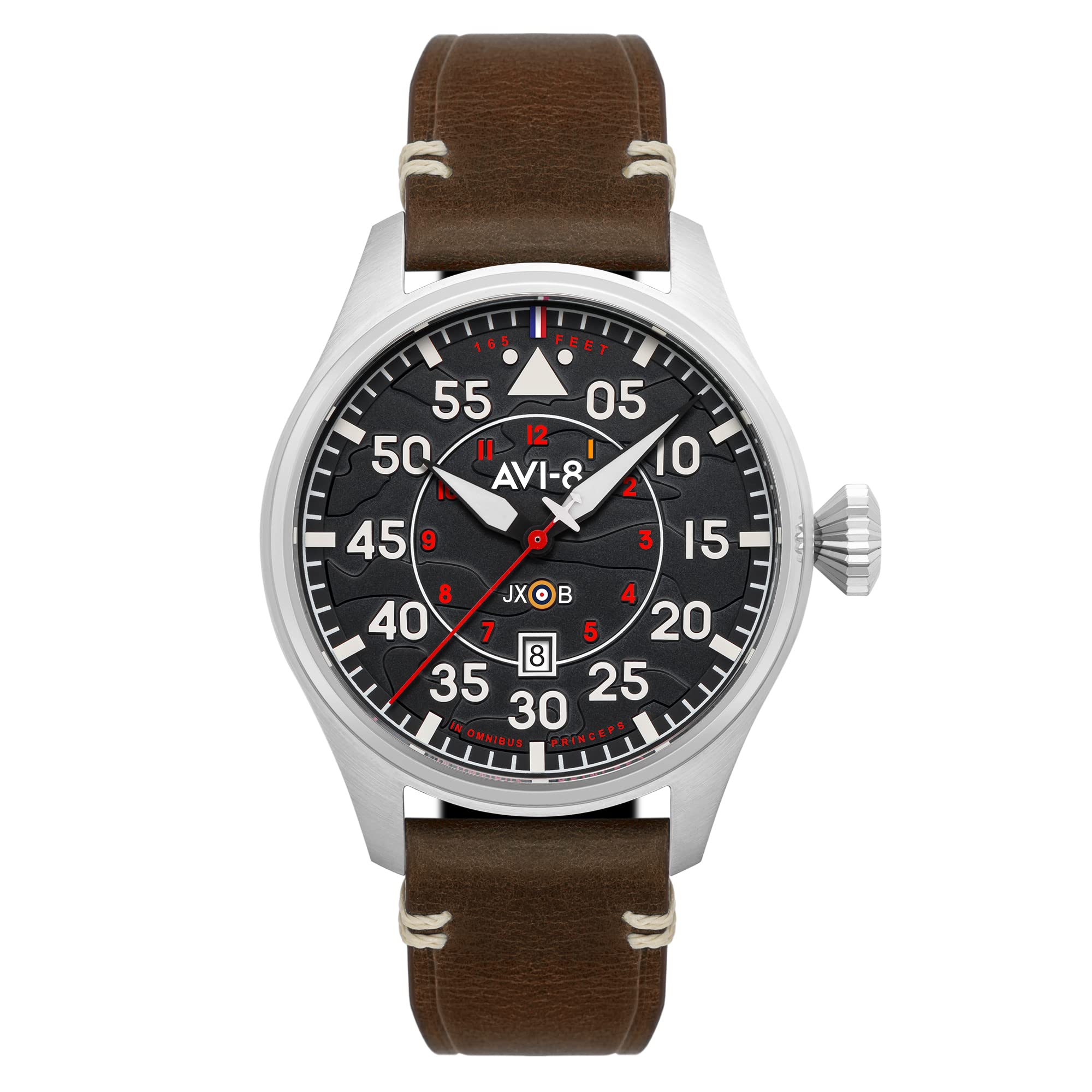 AVI-8 Mens 46mm Hawker Hurricane Clowes Automatic Wittering Pilot Watch with Genuine Leather Strap AV-4097-01並行輸入品