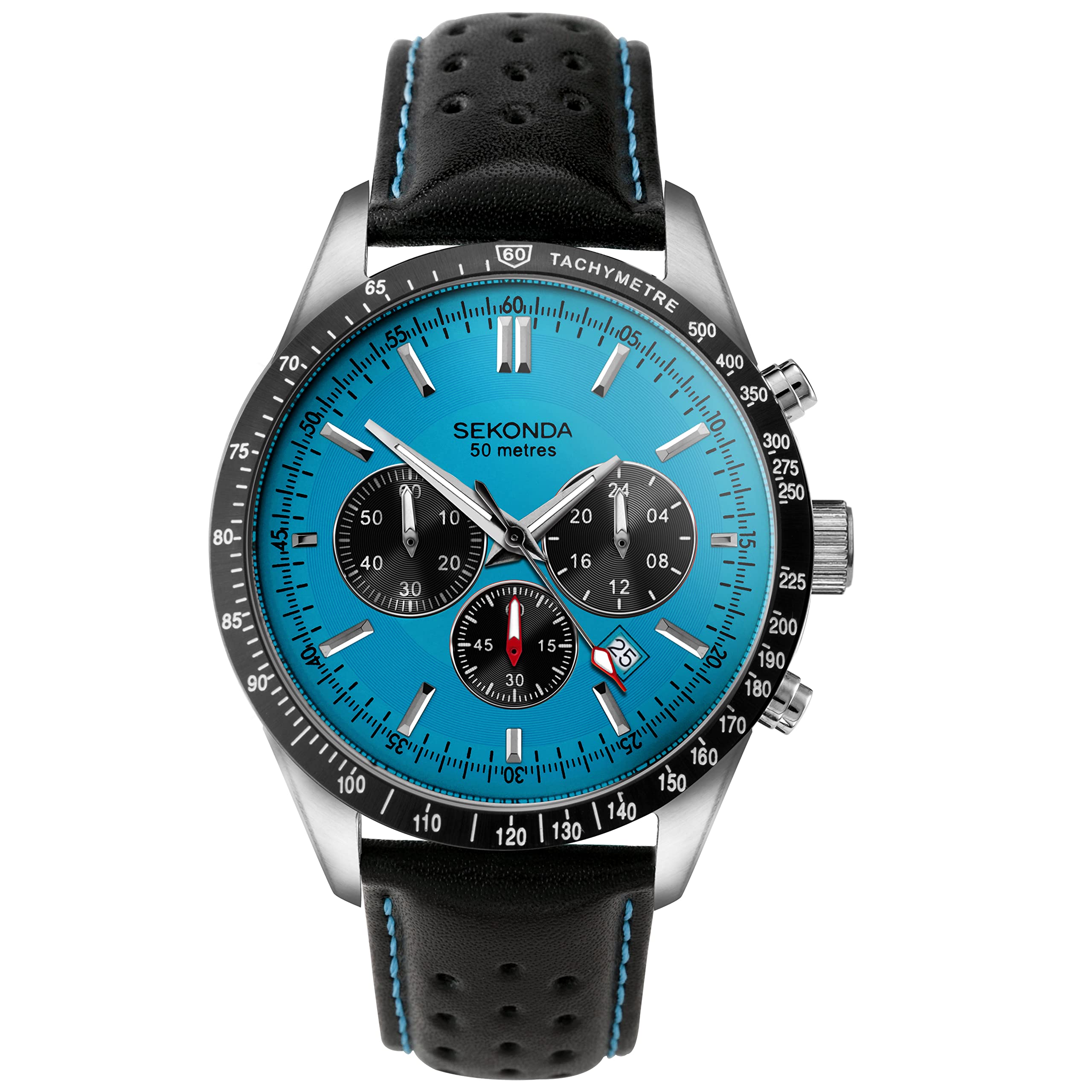 Sekonda Velocity Mens 45mm Quartz Watch in Blue with Analogue Display and Black Leather Strap 30019並行輸入品