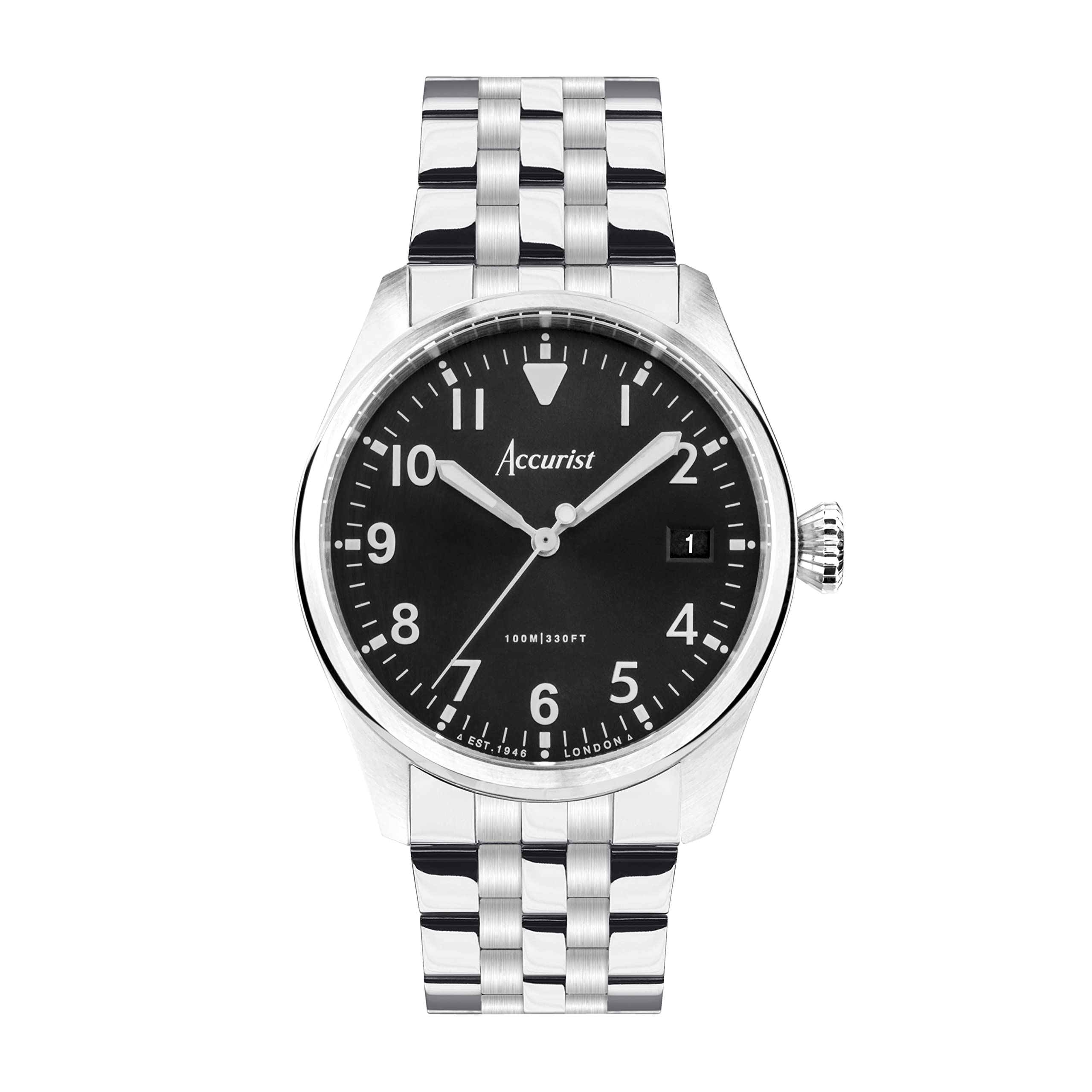 Accurist Aviation 41mm Quartz Watch in Black with Analogue Display and Stainless Steel Bracelet 76000並行輸入品