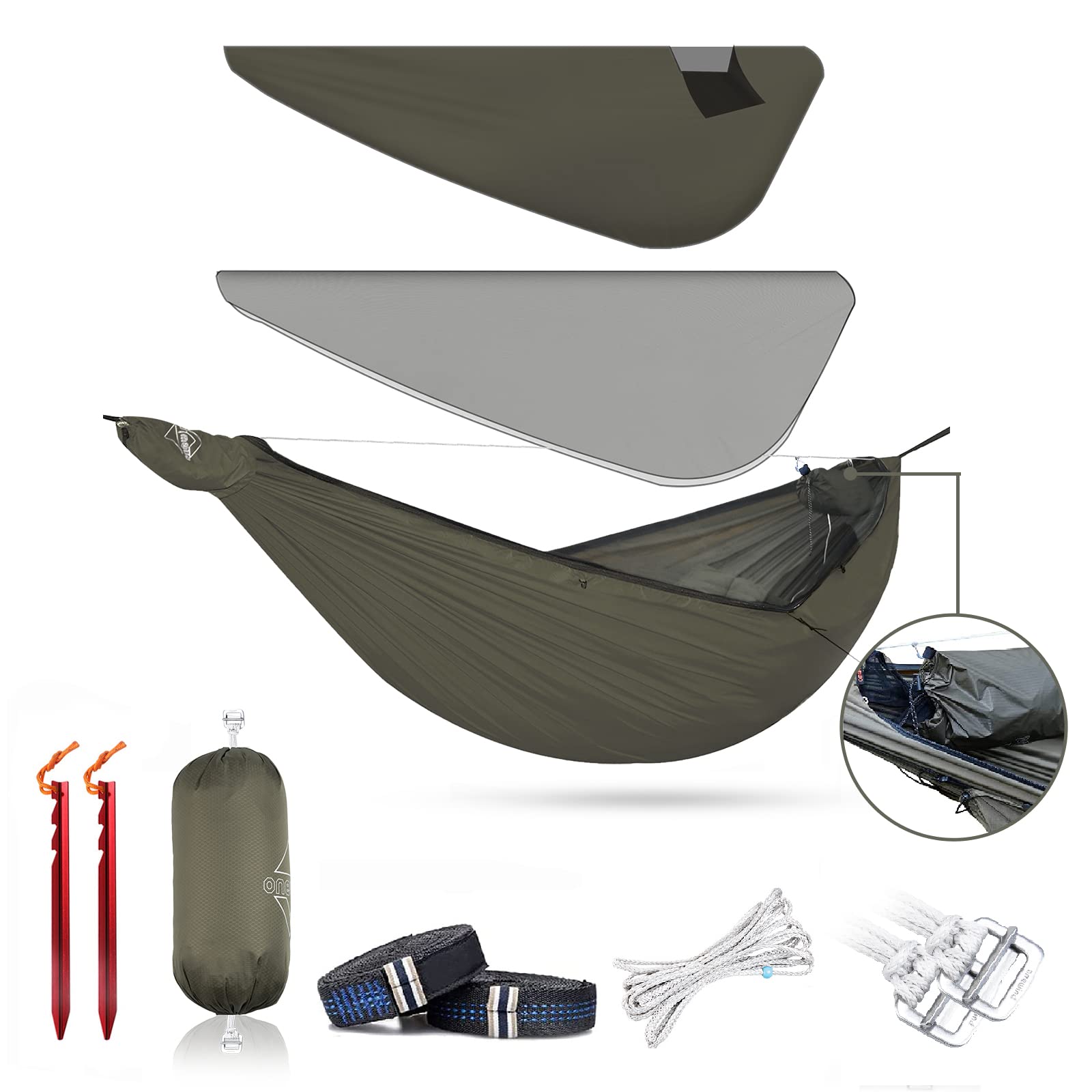 Onewind Airstream Camping Hammock with Mosquito Net and Windsock Lightweight and Convertible Hammock Holds up to 400 lbs I