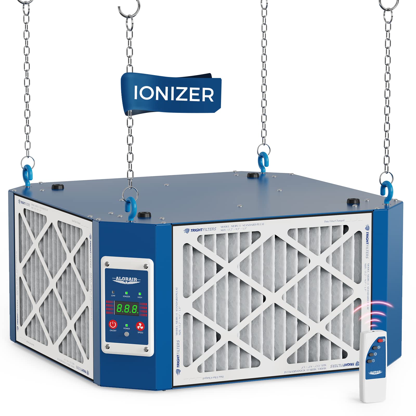 AlorAir 360 degree Intake Air Filtration System - 1350 CFM with Strong Vortex Fan Built-in Ionizer Shop Dust Collector fo