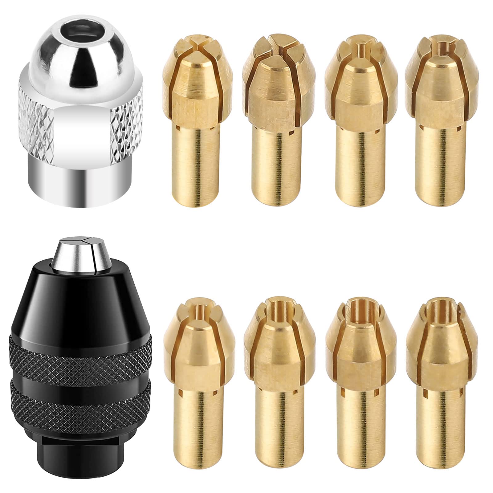 8pcs Brass Collet Set with Keyless Drill Chuck Replacement 4485 Brass Quick Change Rotary Drill Nut Tool Set with 132 to 1