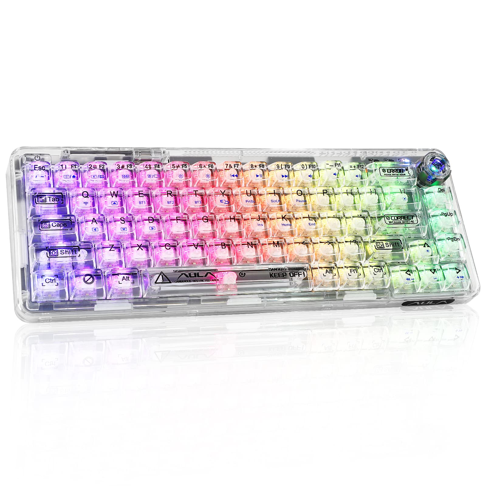CHICHEN 60 Portable Mechanical Gaming KeyboardHot-swappable RGB Backlit Compact 68 Clear Keycaps2.4Ghz WirelessBluetooth