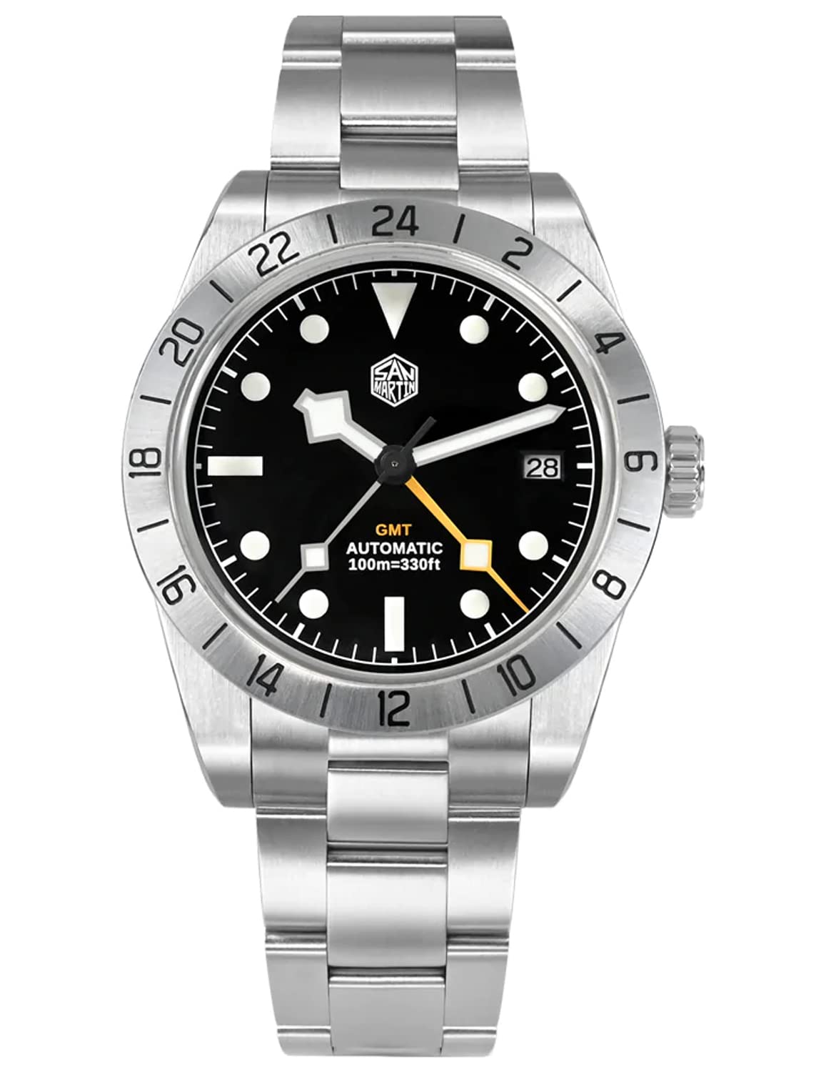 San Martin Dual Time Automatic Watches for Men NH34 Movment SN0054 Wristwatch 39mm Sapphire Glass Mechanical Watch 10ATM Wat
