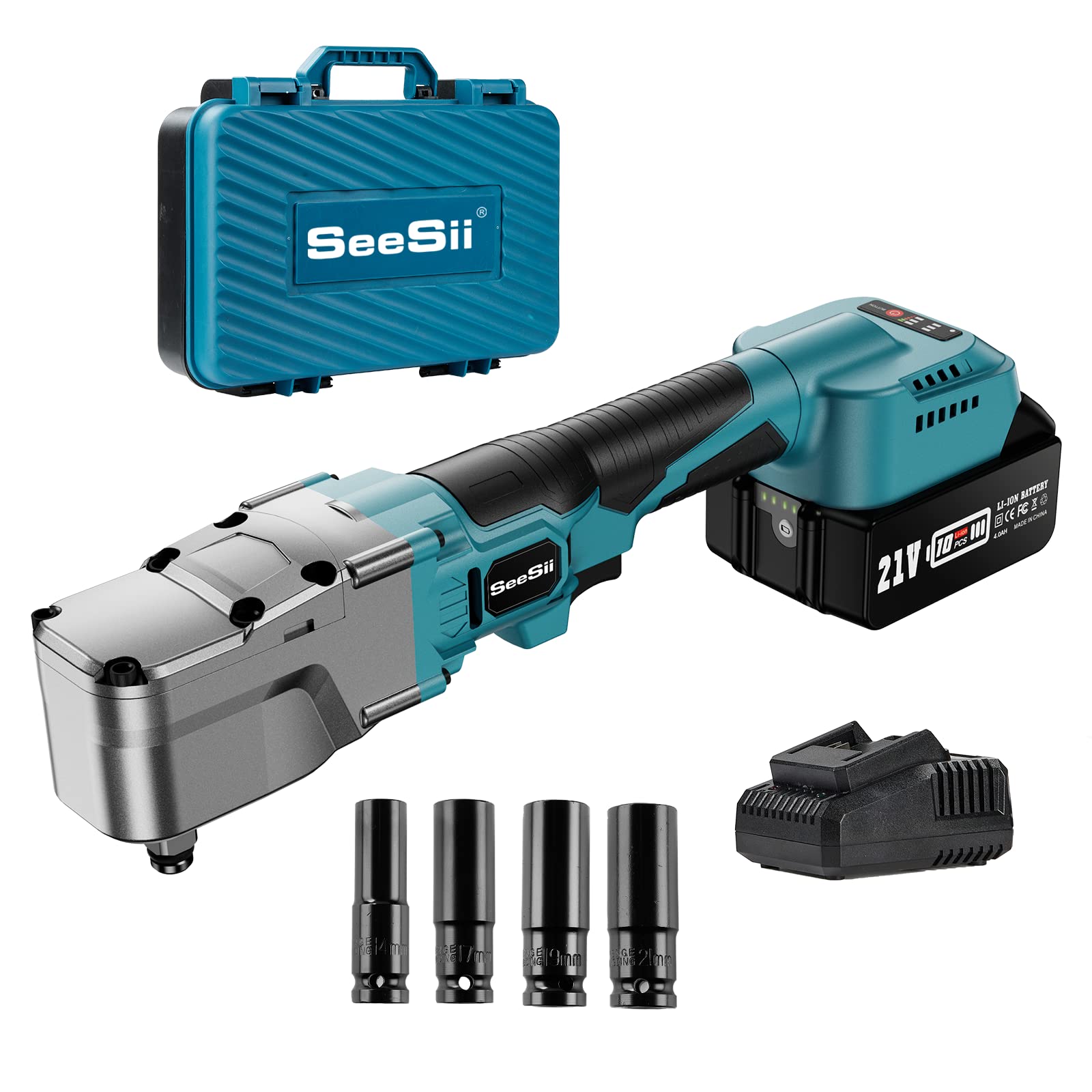 Seesii 12 Cordless Right Angle Impact Wrench220Ft-lbs300N.m Brushless Motor Impact Wrenchw4.0Ah Rechargable Battery