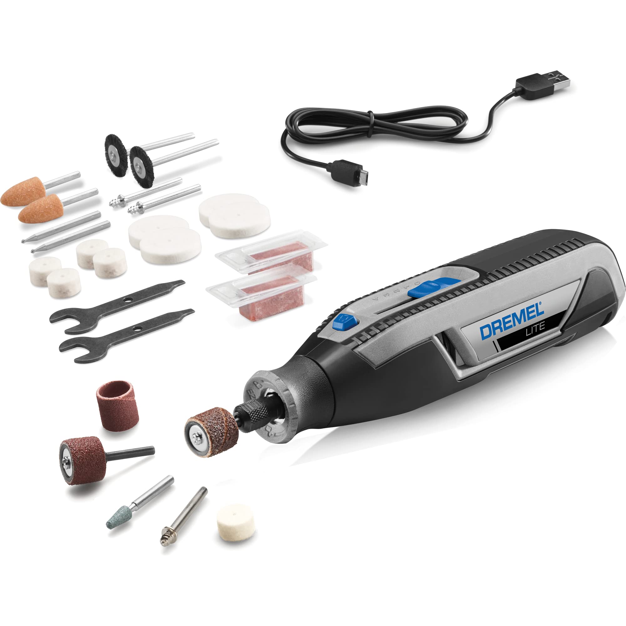 Dremel Lite 7760-N25 Cordless Rotary Tool Kit with Variable Speed USB Charging Easy Accessory Changes - Perfect For Light-