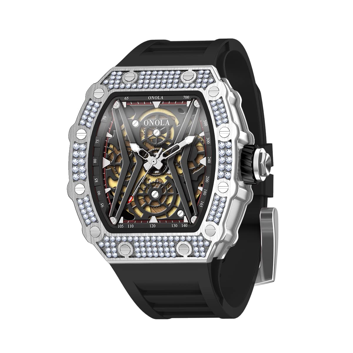 Mens Luxury Watch Rectangle Square Stylish Tonneau Skeleton Automatic Big Face Business Birthday Graduation Gift Wrist Watch